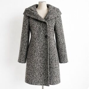Calvin Klein Wool Blend Boucle Hooded Coat, Gray, 8